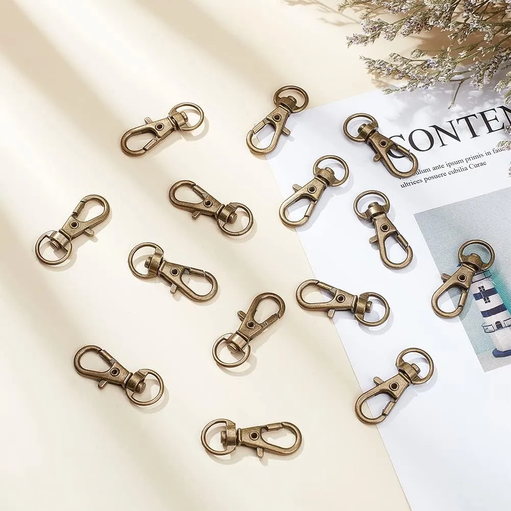PH PandaHall 100 Pieces Iron Lobster Claw Clasps Swivel LanyardsTrigger Snap Hooks Strap 32.5x11mm for Keychain, DIY Bags and Jewelry Findings Antique Bronze