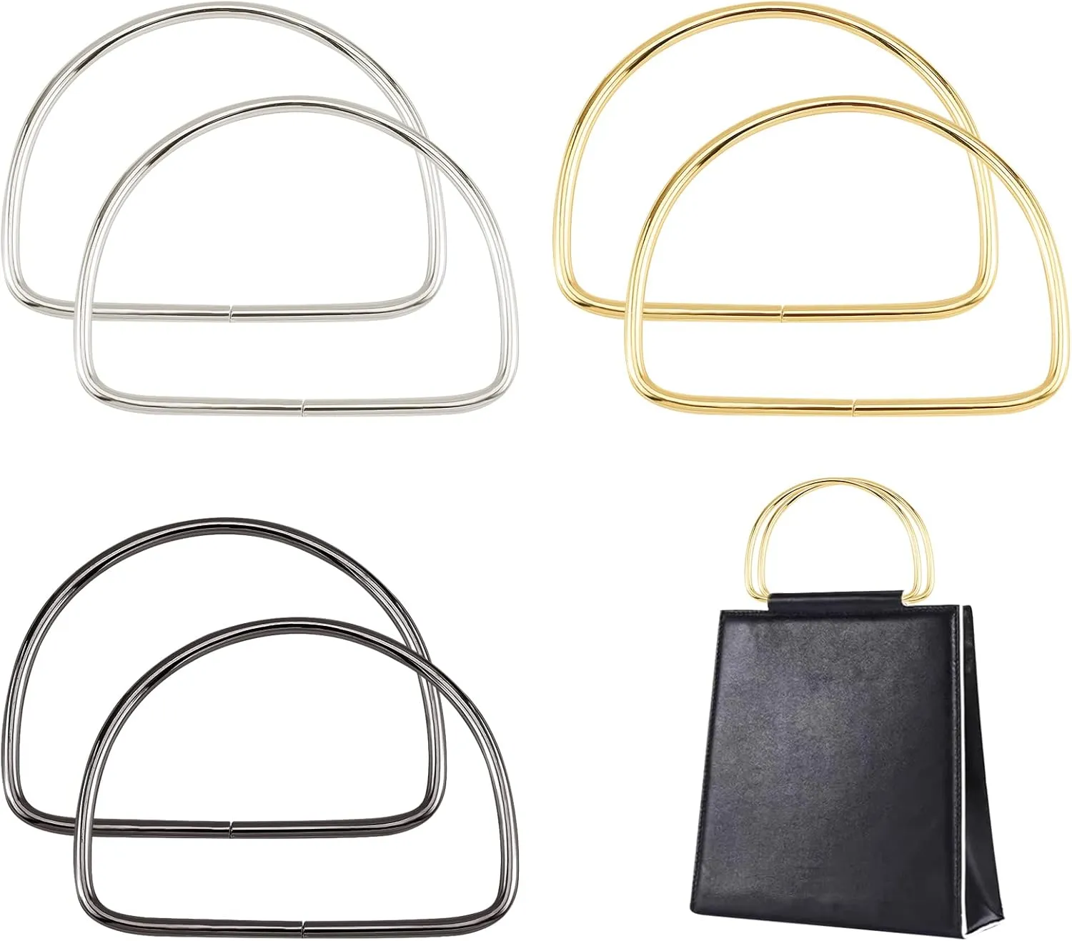 PH PandaHall 3 Colors Purse Handles Replacement, 6pcs Metal Handles Frame 5.3 Inch Handbag Handle Purse Handles Replacement for Bag Making, Purse Making, Handle Replacement