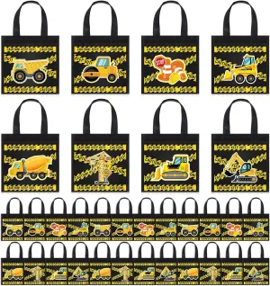 Photect 24 Pieces Construction Party Favors Construction Non Woven Tote Bags with Handles Dump Truck Excavator Tractor Candy Goodie Treat Gift Bags for Birthday Party Supplies