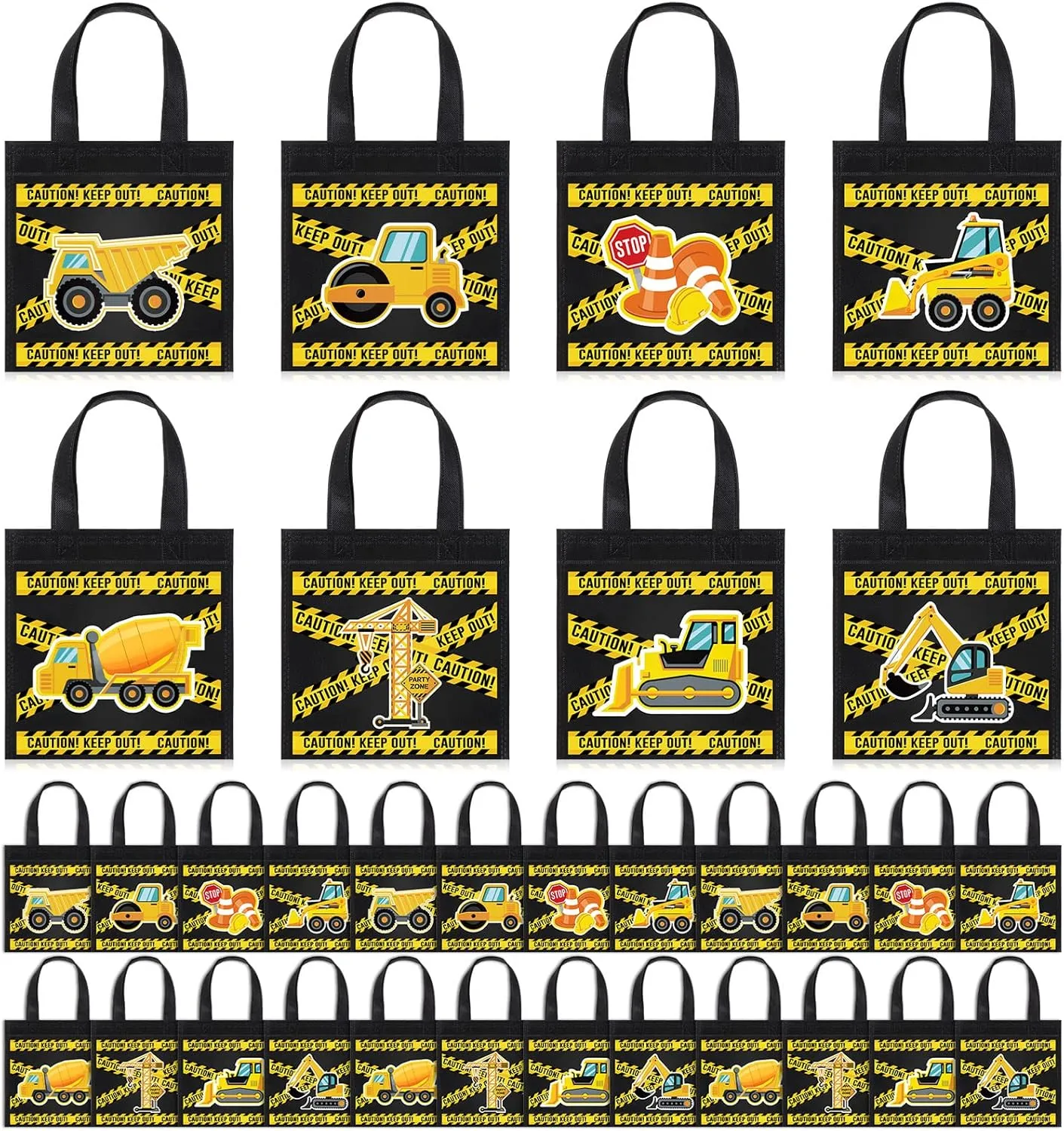 Photect 24 Pieces Construction Party Favors Construction Non Woven Tote Bags with Handles Dump Truck Excavator Tractor Candy Goodie Treat Gift Bags for Birthday Party Supplies