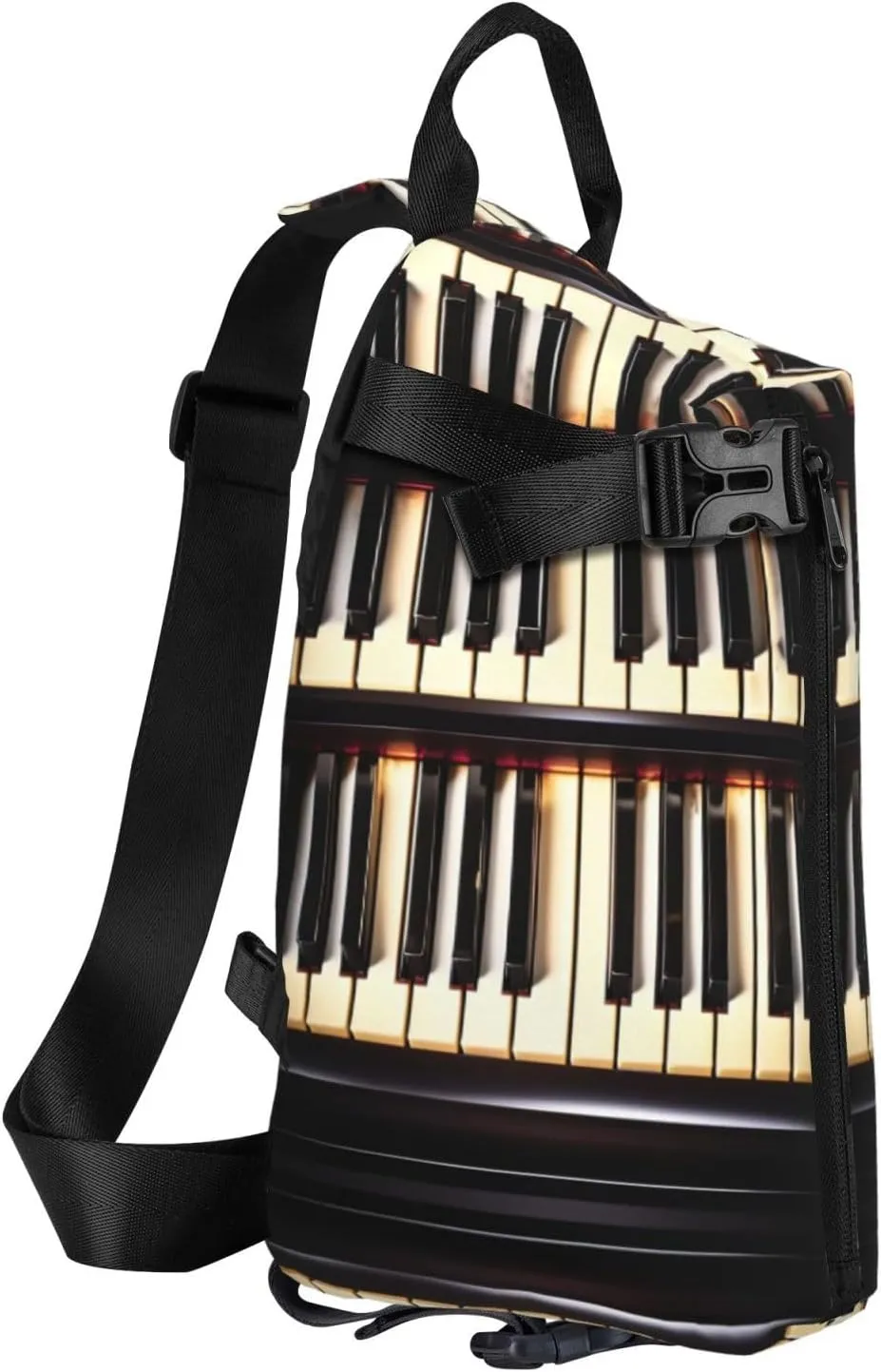Piano Keys With Musical Notes Print Crossbody Backpack Casual Adjustable Bag Multifunctional Sling Backpack