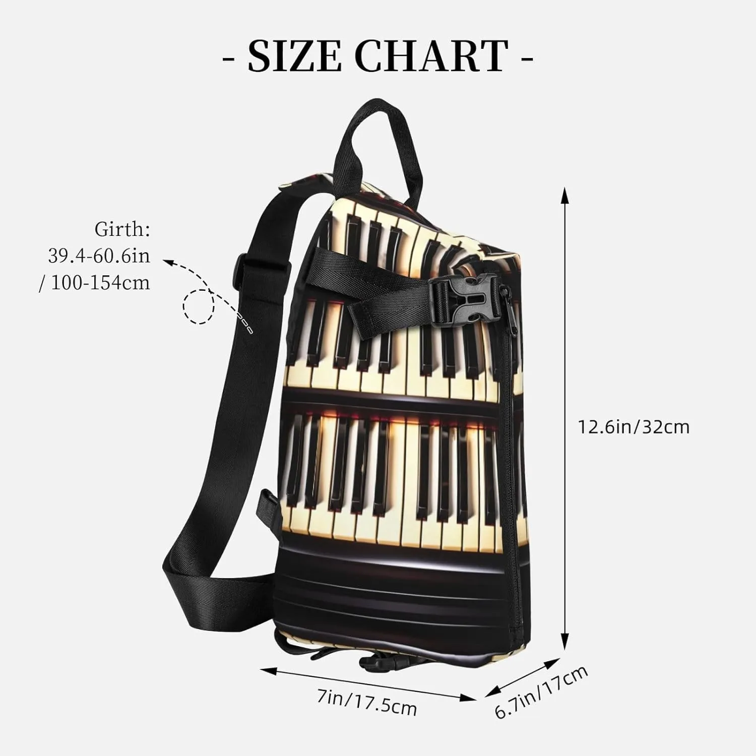 Piano Keys With Musical Notes Print Crossbody Backpack Casual Adjustable Bag Multifunctional Sling Backpack