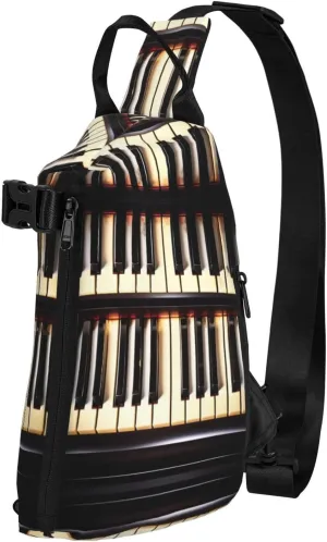 Piano Keys With Musical Notes Print Crossbody Backpack Casual Adjustable Bag Multifunctional Sling Backpack