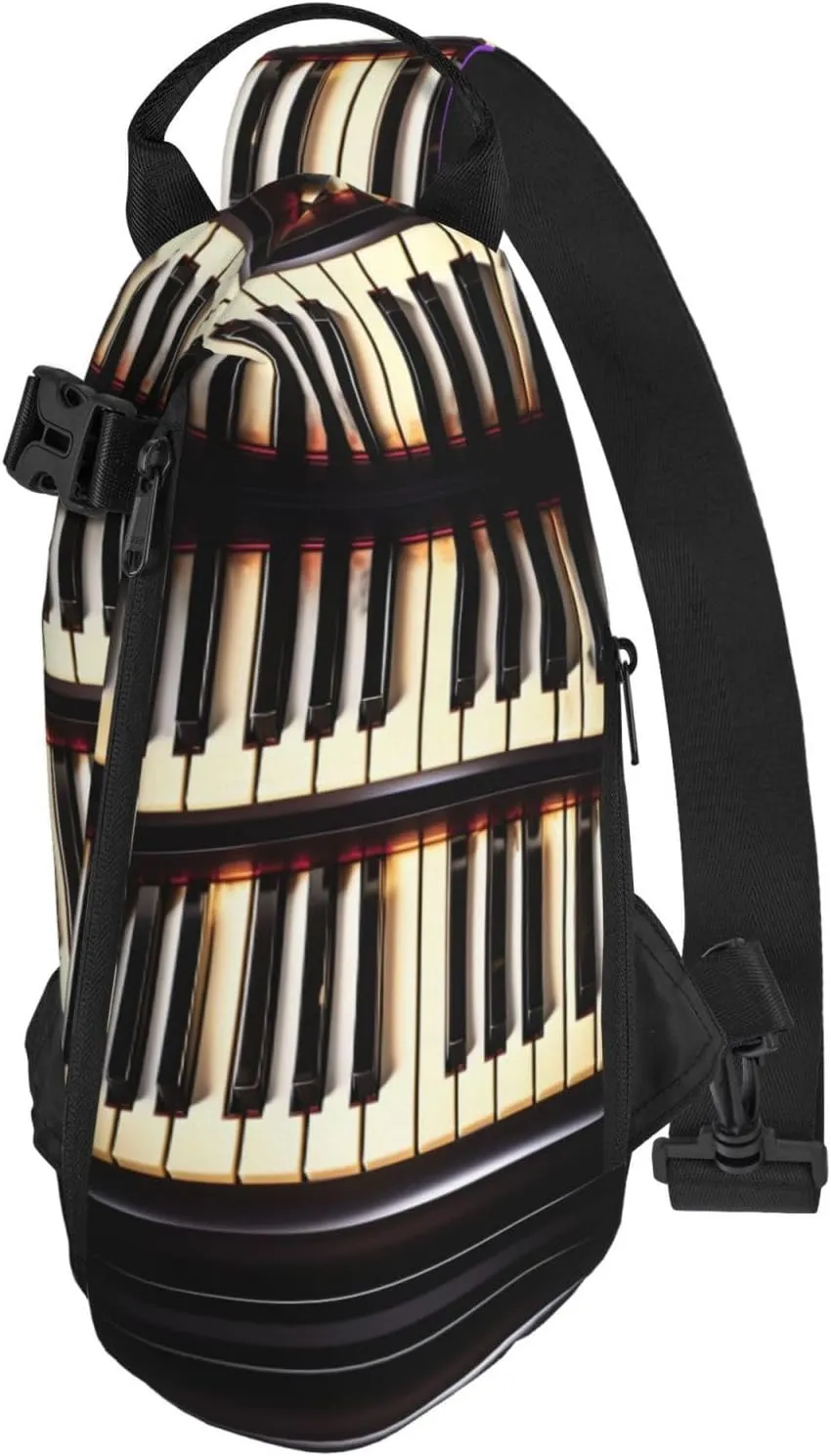 Piano Keys With Musical Notes Print Crossbody Backpack Casual Adjustable Bag Multifunctional Sling Backpack
