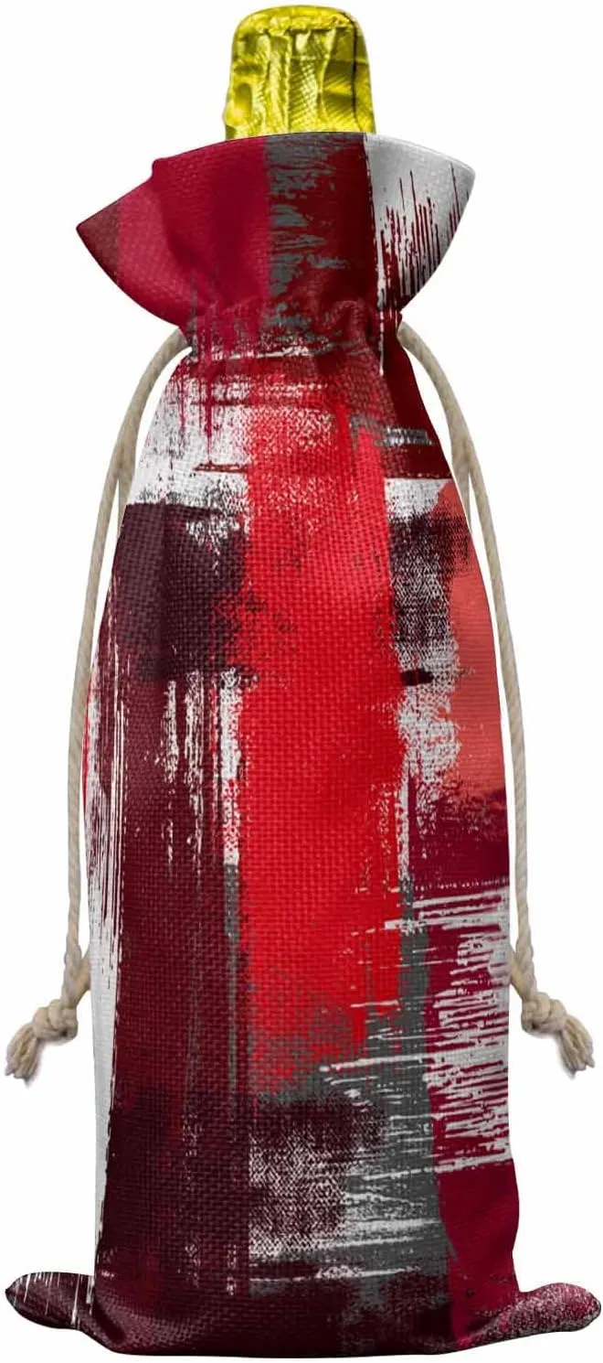 PIEPLE Modern Gradual Red 10PCS Wine Bottle Bags, Wine Bottle Cover with Drawstring, Gift Bag for Champagne, Wedding, Birthday, Party Geometric Abstract White Painting Art