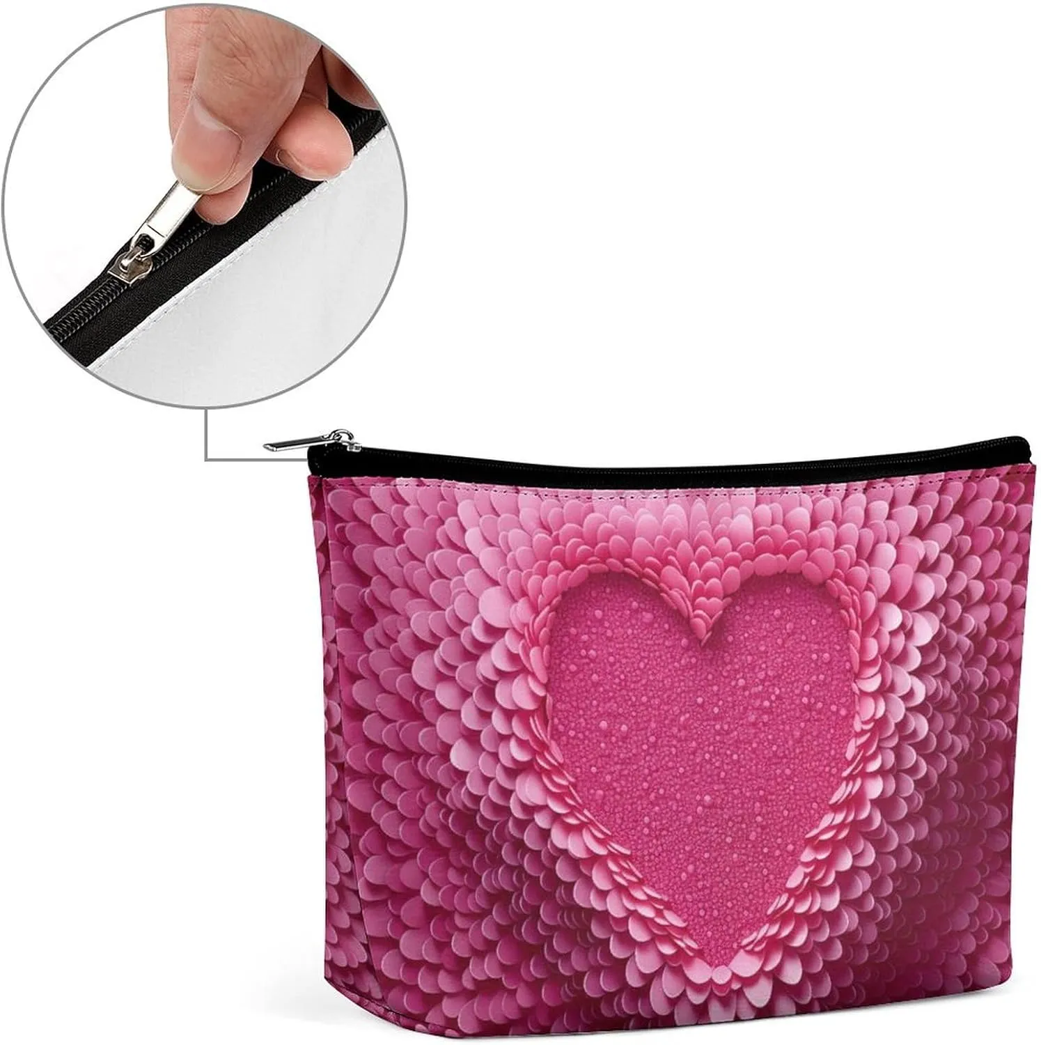 Pink Texture Makeup Bag,Portable Cosmetic Bag,Large Capacity Travel Toiletry Bag,Personalised for Women Geometric Heart Travel Makeup Bag with Zipper
