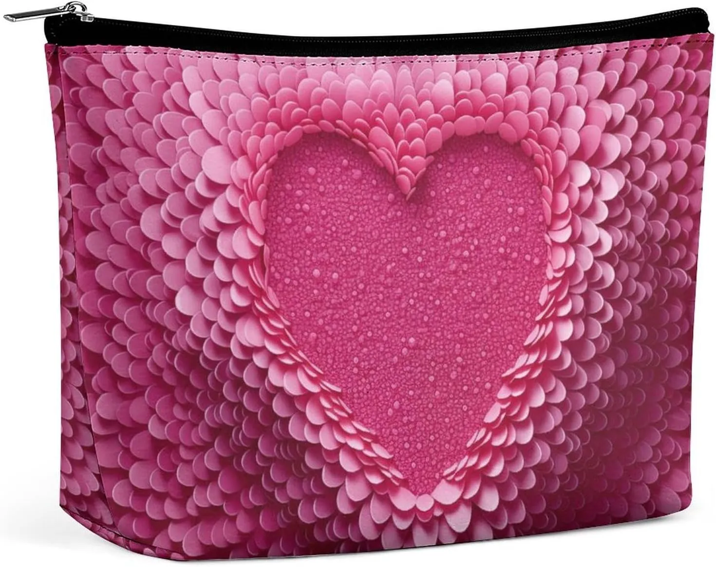 Pink Texture Makeup Bag,Portable Cosmetic Bag,Large Capacity Travel Toiletry Bag,Personalised for Women Geometric Heart Travel Makeup Bag with Zipper