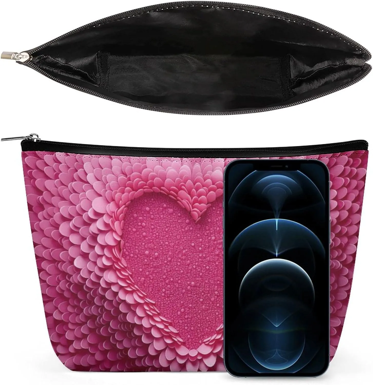 Pink Texture Makeup Bag,Portable Cosmetic Bag,Large Capacity Travel Toiletry Bag,Personalised for Women Geometric Heart Travel Makeup Bag with Zipper