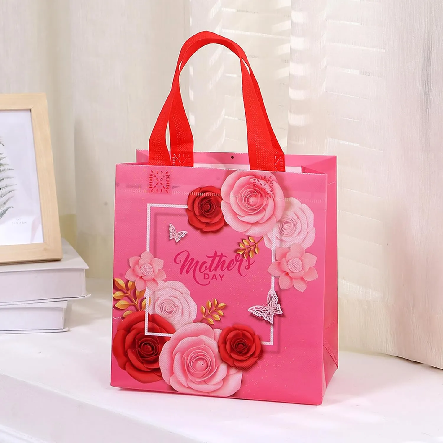 piqiya 12pcs Mother's Day Non-woven Bags Reusable Gift Bags for Mothers Day，Thanksgiving Day，Birthday