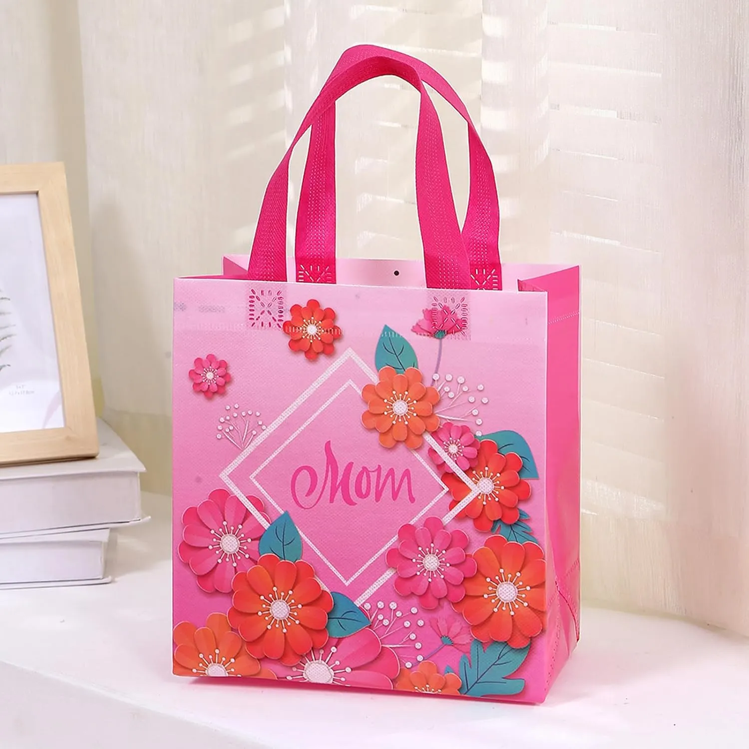 piqiya 12pcs Mother's Day Non-woven Bags Reusable Gift Bags for Mothers Day，Thanksgiving Day，Birthday