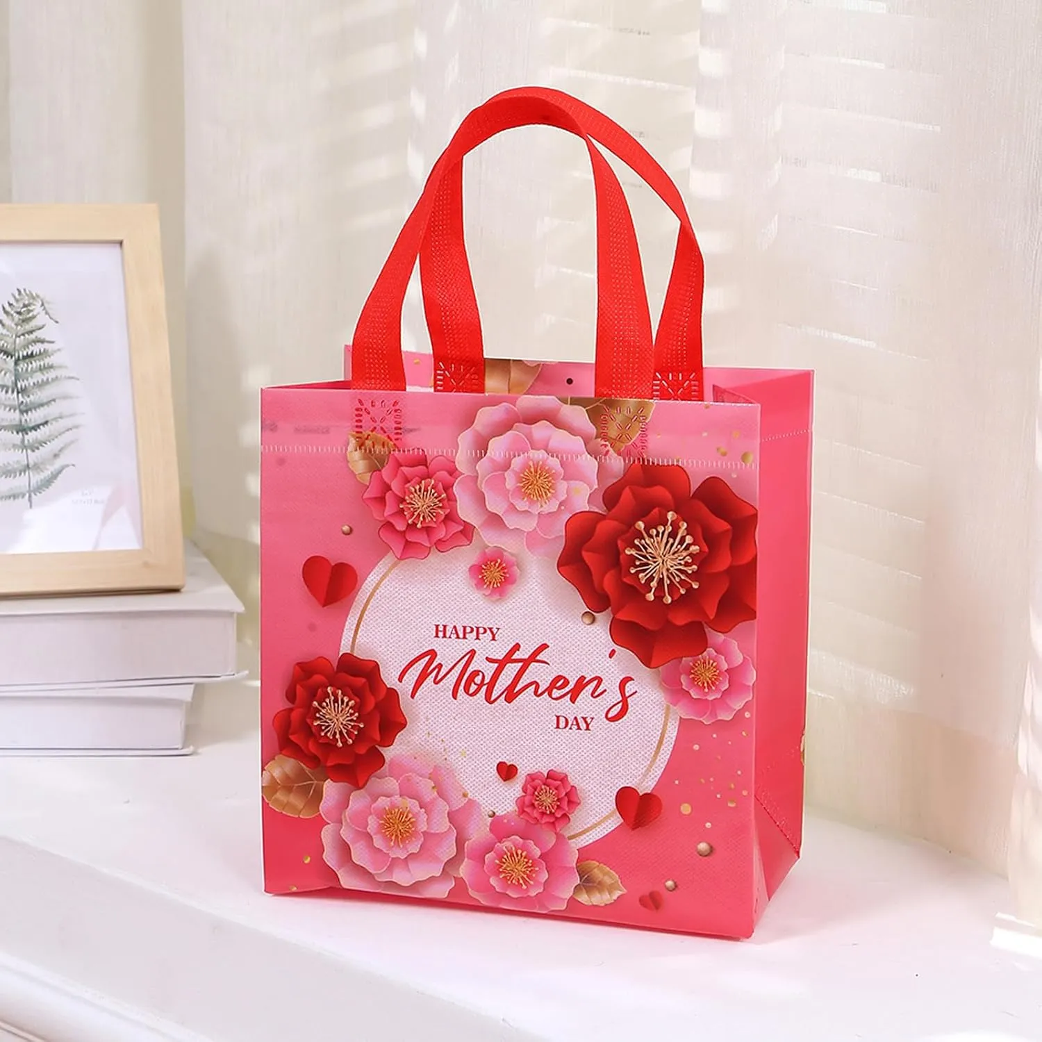 piqiya 12pcs Mother's Day Non-woven Bags Reusable Gift Bags for Mothers Day，Thanksgiving Day，Birthday