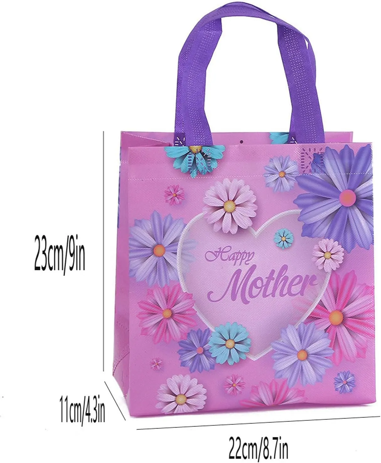 piqiya 12pcs Mother's Day Non-woven Bags Reusable Gift Bags for Mothers Day，Thanksgiving Day，Birthday