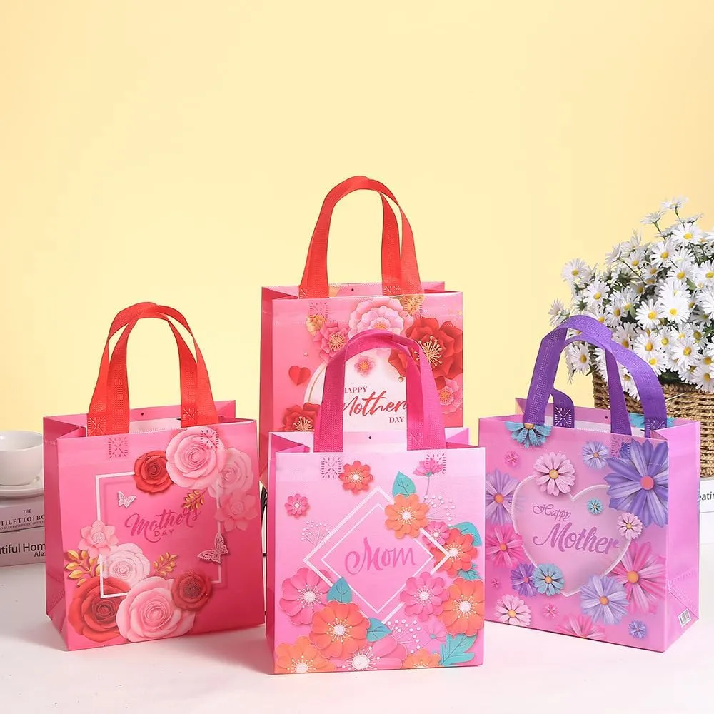 piqiya 12pcs Mother's Day Non-woven Bags Reusable Gift Bags for Mothers Day，Thanksgiving Day，Birthday