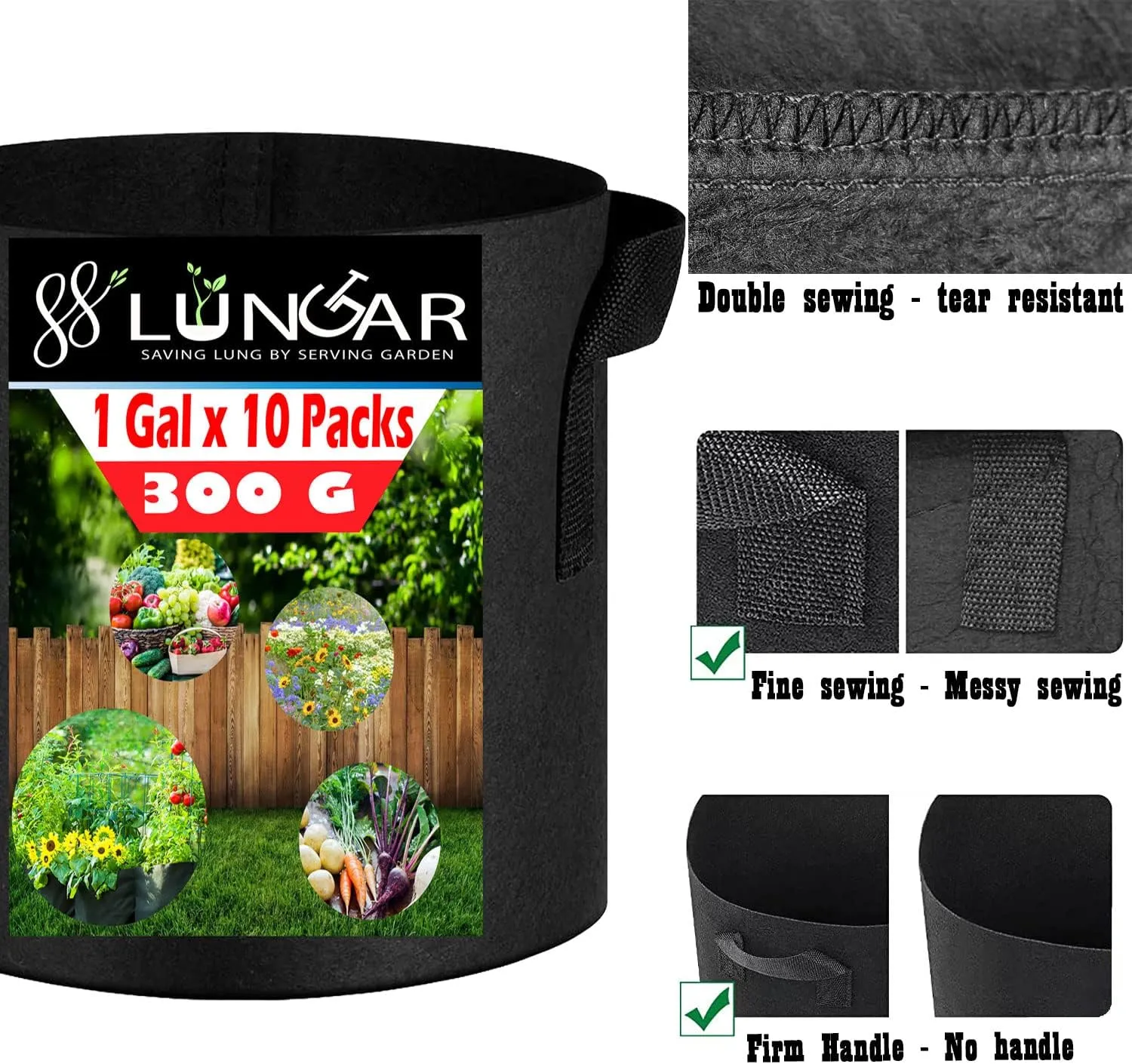 Plant Grow Bags - 20 Gallon 5 Packs Planter Pot, Thickest Aeration 300G Non-Woven Fabric, Reinforced Handles for Weatherproof Nursery Pot, Enhanced Double Seam