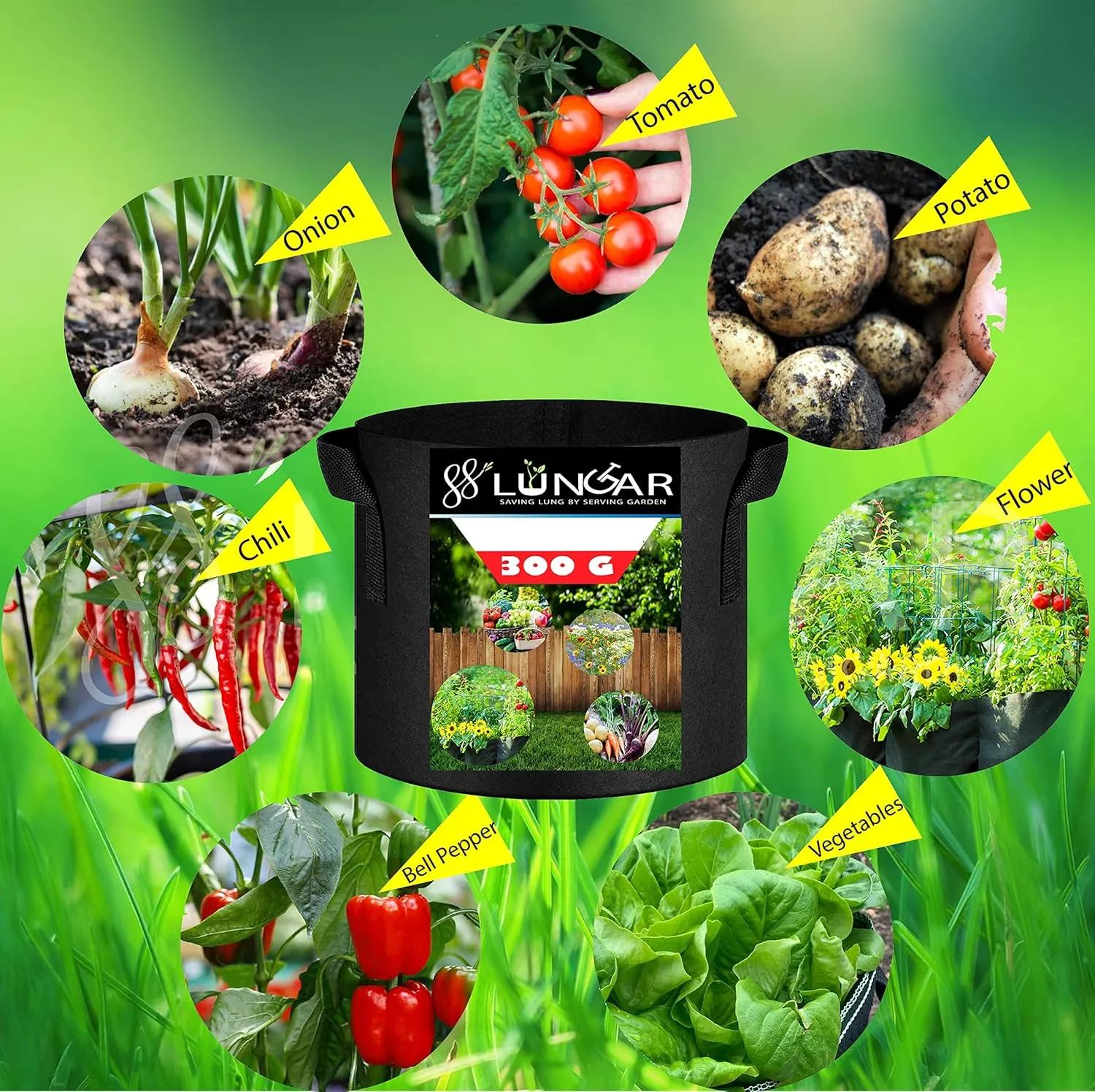 Plant Grow Bags - 20 Gallon 5 Packs Planter Pot, Thickest Aeration 300G Non-Woven Fabric, Reinforced Handles for Weatherproof Nursery Pot, Enhanced Double Seam