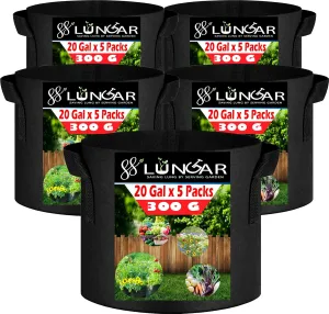 Plant Grow Bags - 20 Gallon 5 Packs Planter Pot, Thickest Aeration 300G Non-Woven Fabric, Reinforced Handles for Weatherproof Nursery Pot, Enhanced Double Seam