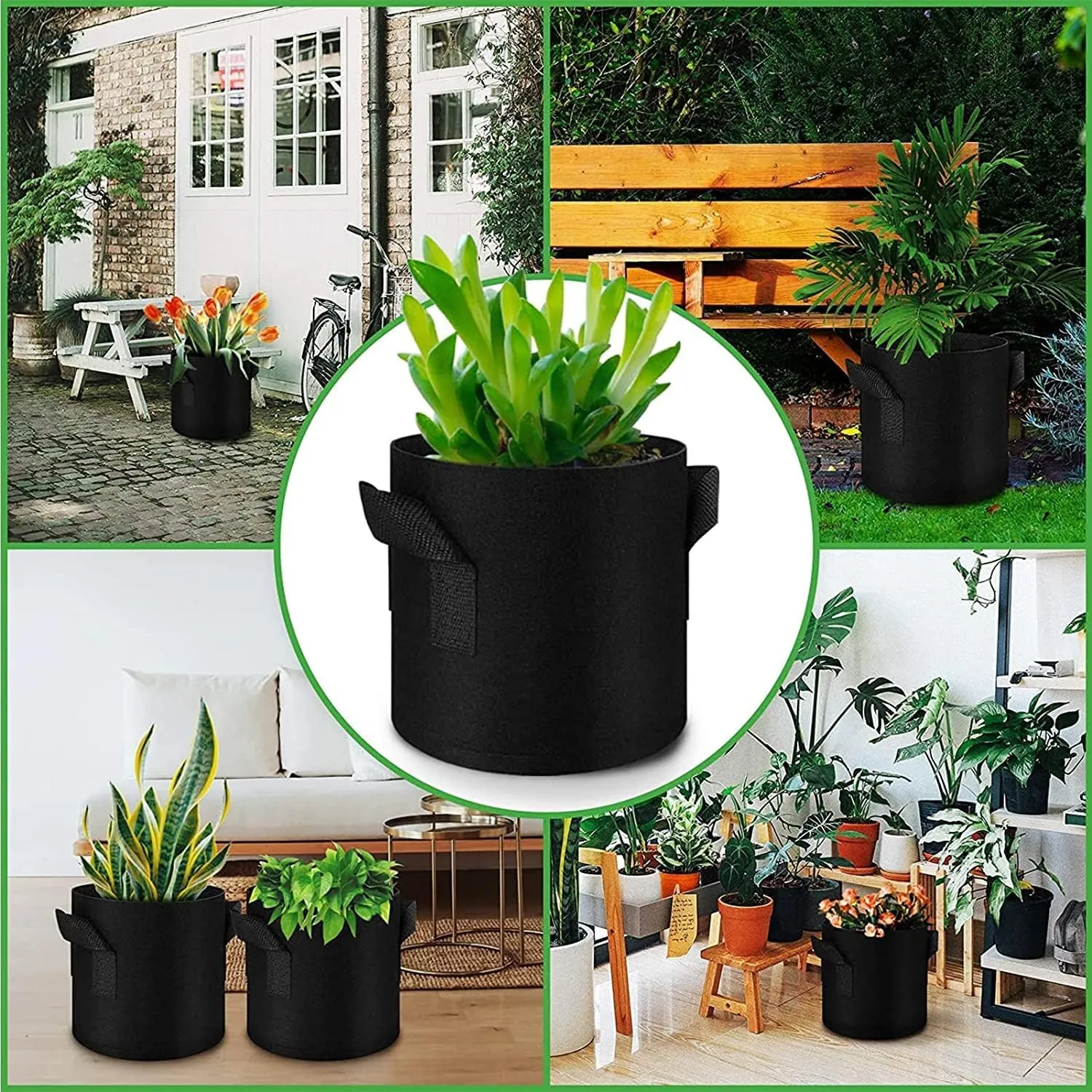 Plant Grow Bags - 20 Gallon 5 Packs Planter Pot, Thickest Aeration 300G Non-Woven Fabric, Reinforced Handles for Weatherproof Nursery Pot, Enhanced Double Seam