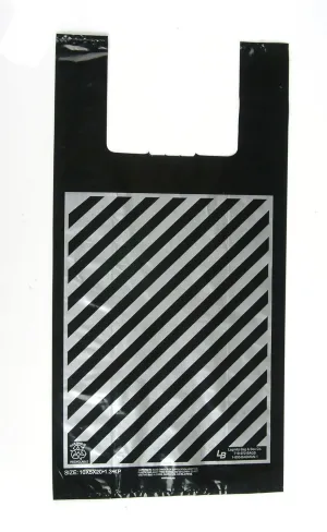 Plastic Shopping Bags, 100pcs - 2 Bottle Wine/Liquor Bag, Heavy, Black with Silver Stripes, 8x5x20, 1.3 Mil