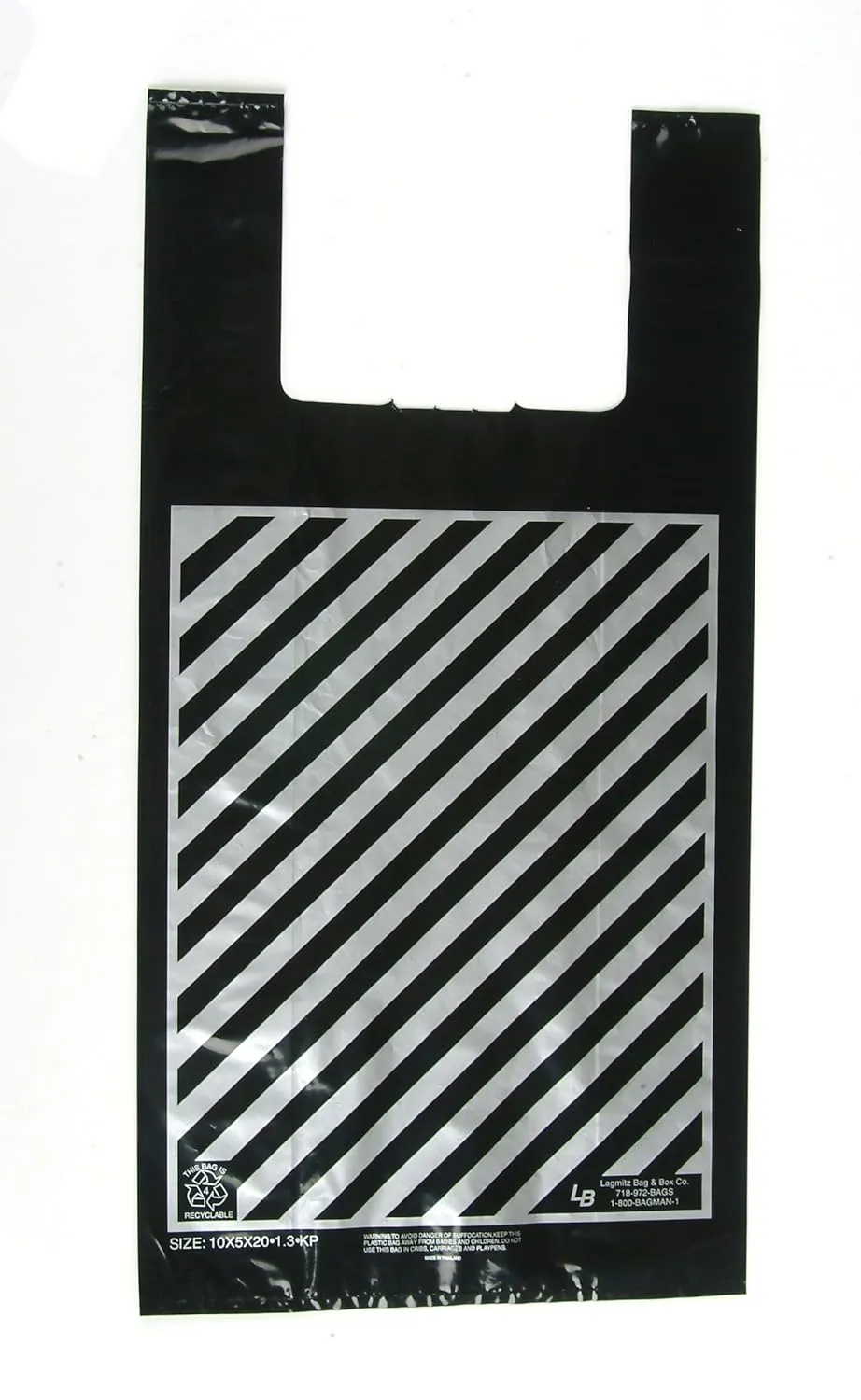 Plastic Shopping Bags, 100pcs - 2 Bottle Wine/Liquor Bag, Heavy, Black with Silver Stripes, 8x5x20, 1.3 Mil