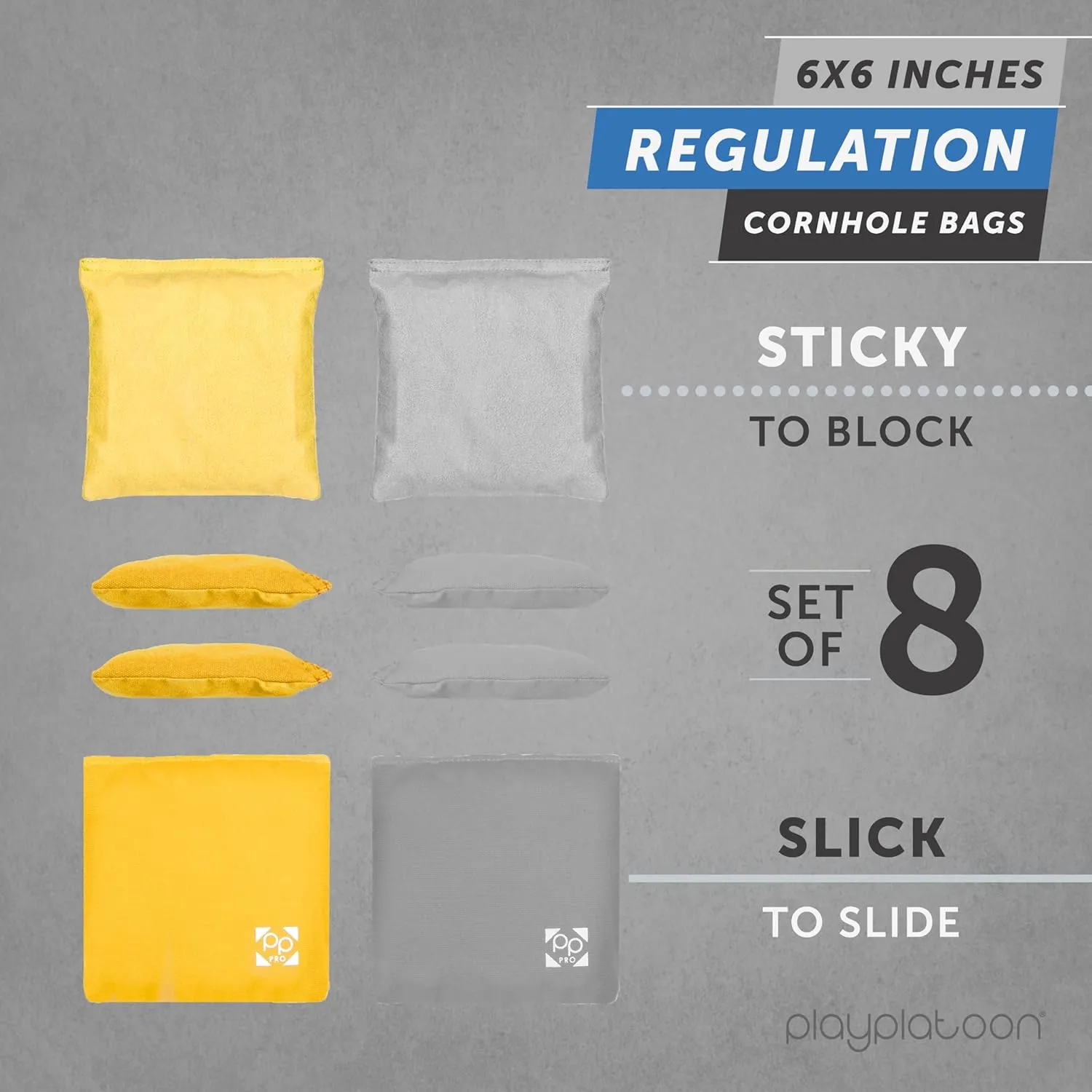 Play Platoon Professional Cornhole Bags - Set of 8 Regulation All Weather Two Sided Improved Bean Bags for Pro Corn Hole Game