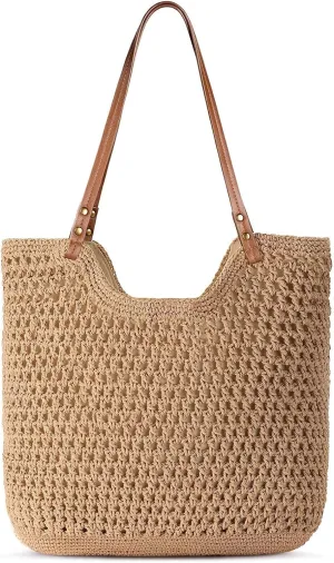 Pleneal Crochet Beach Bags for Women, Summer Beach Tote Bag, Soft Woven Purses Shoulder Bag for Vacation