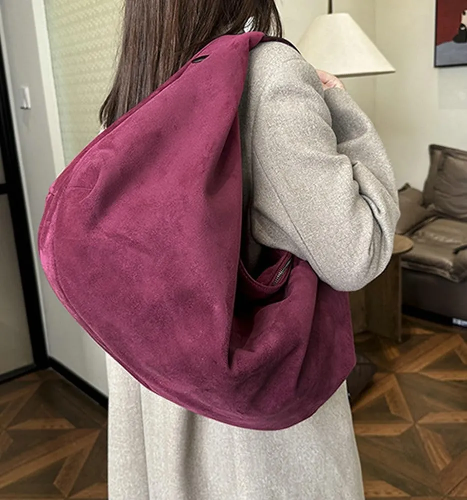 Pocadri Suede Tote Bags for Women Vegan Leather Handbag Work Slouchy Bag Shoulder Hobo Purse Tote Handbag