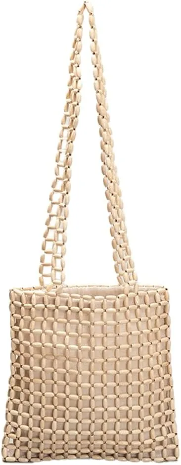 Pocadri Wood Beads Shoulder Bag for Women Large Totes Handmade Hollow Handbag Purses Woven Summer Beach Top Handle Bag