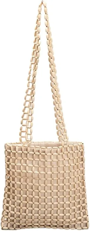 Pocadri Wood Beads Shoulder Bag for Women Large Totes Handmade Hollow Handbag Purses Woven Summer Beach Top Handle Bag