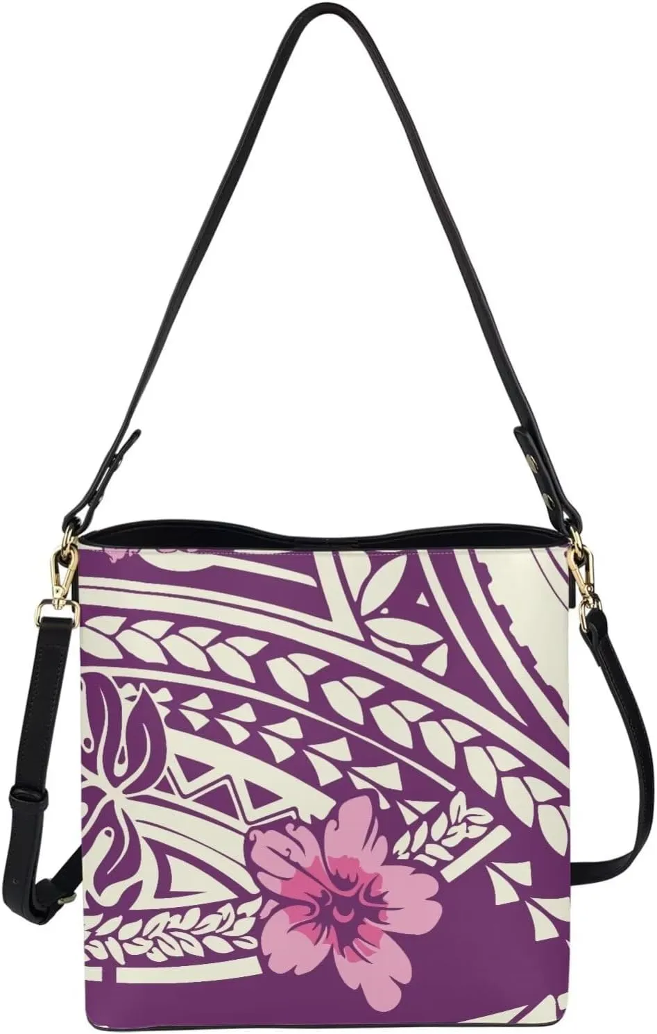 Polynesian Bucket Bags for Women Crossbody Bags Leather Tote Bag Summer Clutch Purses Hobo with 2 Detachable Straps