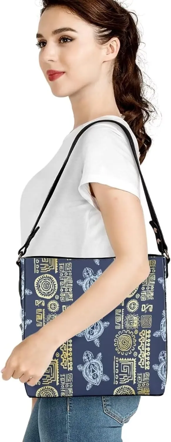 Polynesian Bucket Bags For Women Crossbody Bags PU Leather Tote Bag Summer Purses with 2 Detachable Straps Handbags