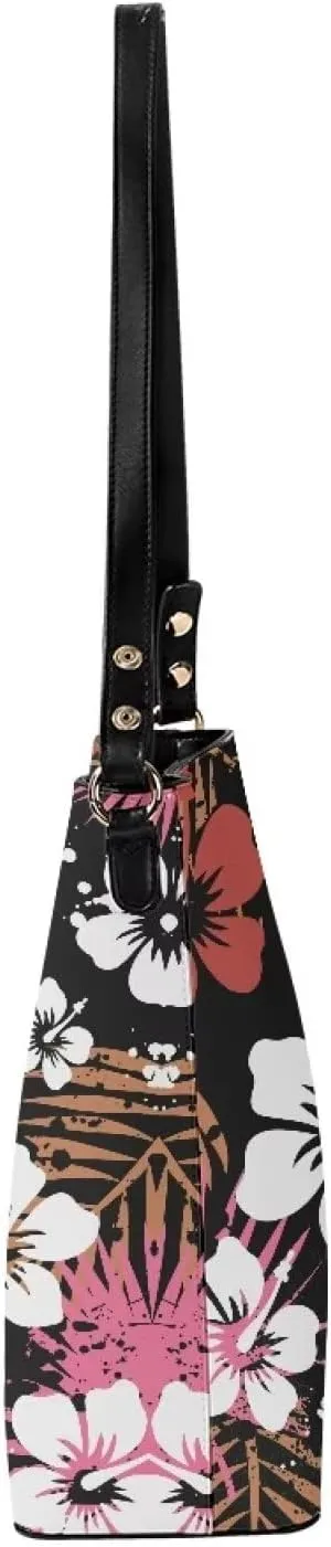 Polynesian Bucket Bags For Women Crossbody Bags PU Leather Tote Bag Summer Purses with 2 Detachable Straps Handbags
