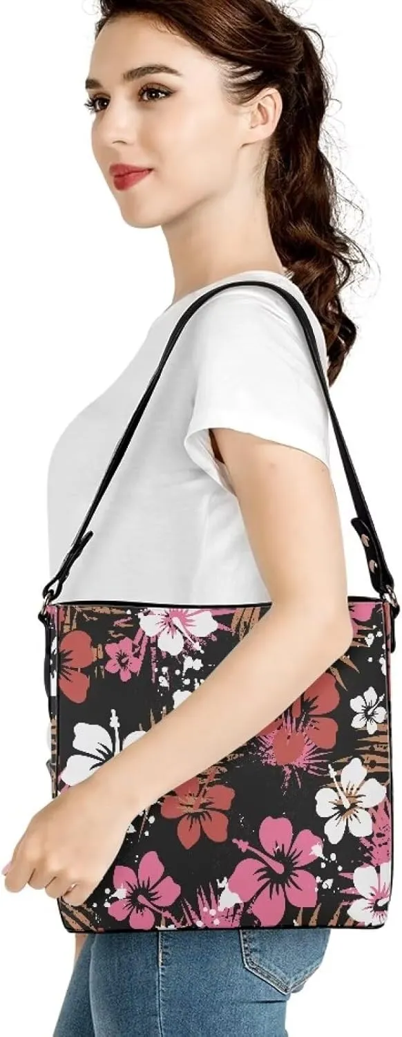 Polynesian Bucket Bags For Women Crossbody Bags PU Leather Tote Bag Summer Purses with 2 Detachable Straps Handbags