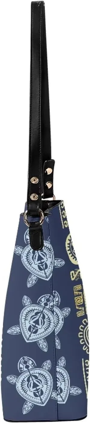 Polynesian Bucket Bags For Women Crossbody Bags PU Leather Tote Bag Summer Purses with 2 Detachable Straps Handbags