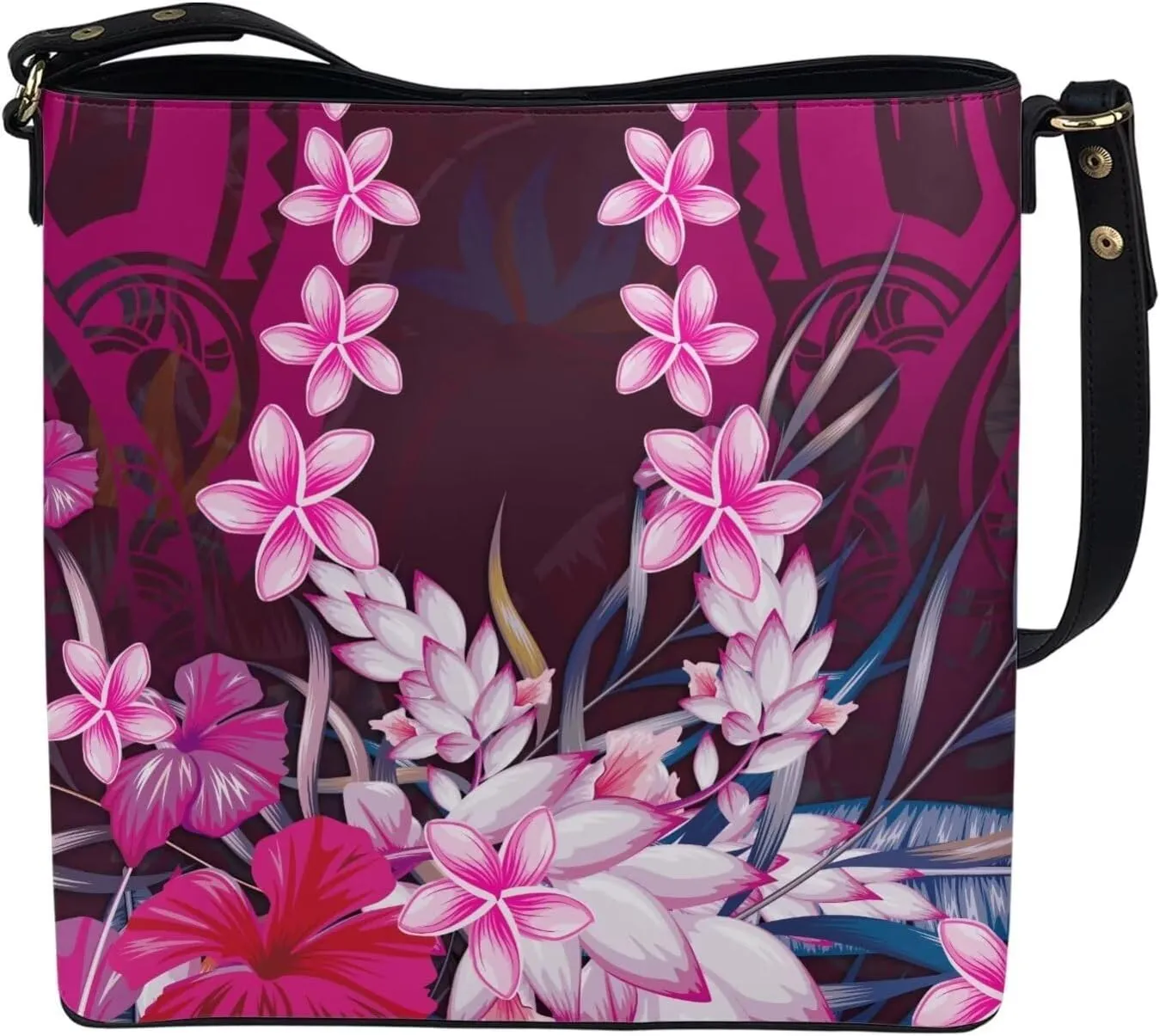 Polynesian Bucket Bags For Women Crossbody Bags PU Leather Tote Bag Summer Purses with 2 Detachable Straps Handbags