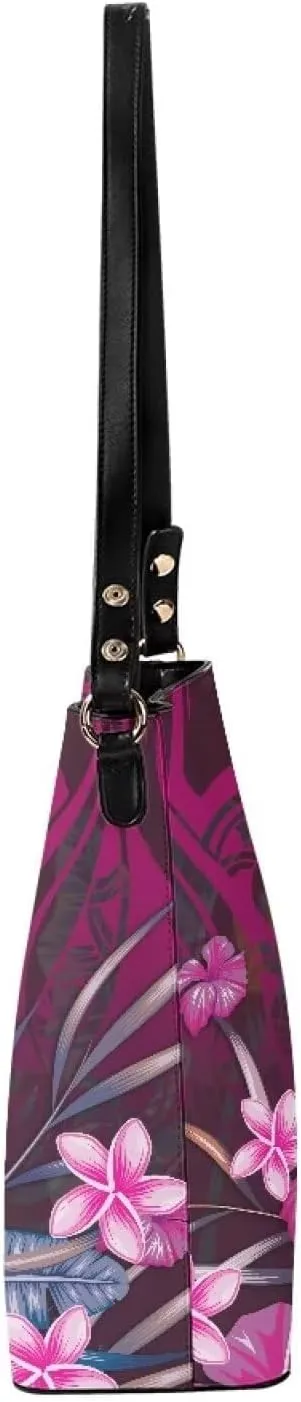Polynesian Bucket Bags For Women Crossbody Bags PU Leather Tote Bag Summer Purses with 2 Detachable Straps Handbags