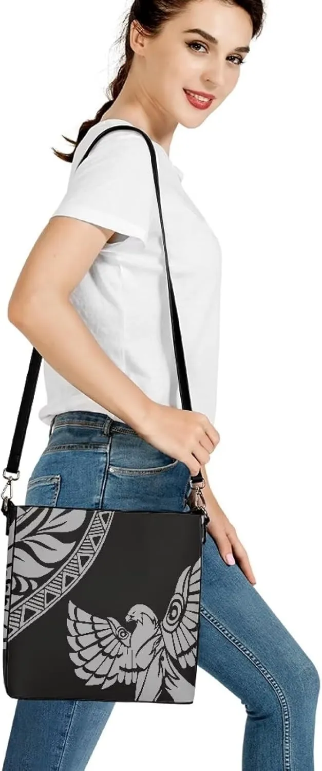 Polynesian Bucket Bags For Women Crossbody Bags PU Leather Tote Bag Summer Purses with 2 Detachable Straps Handbags