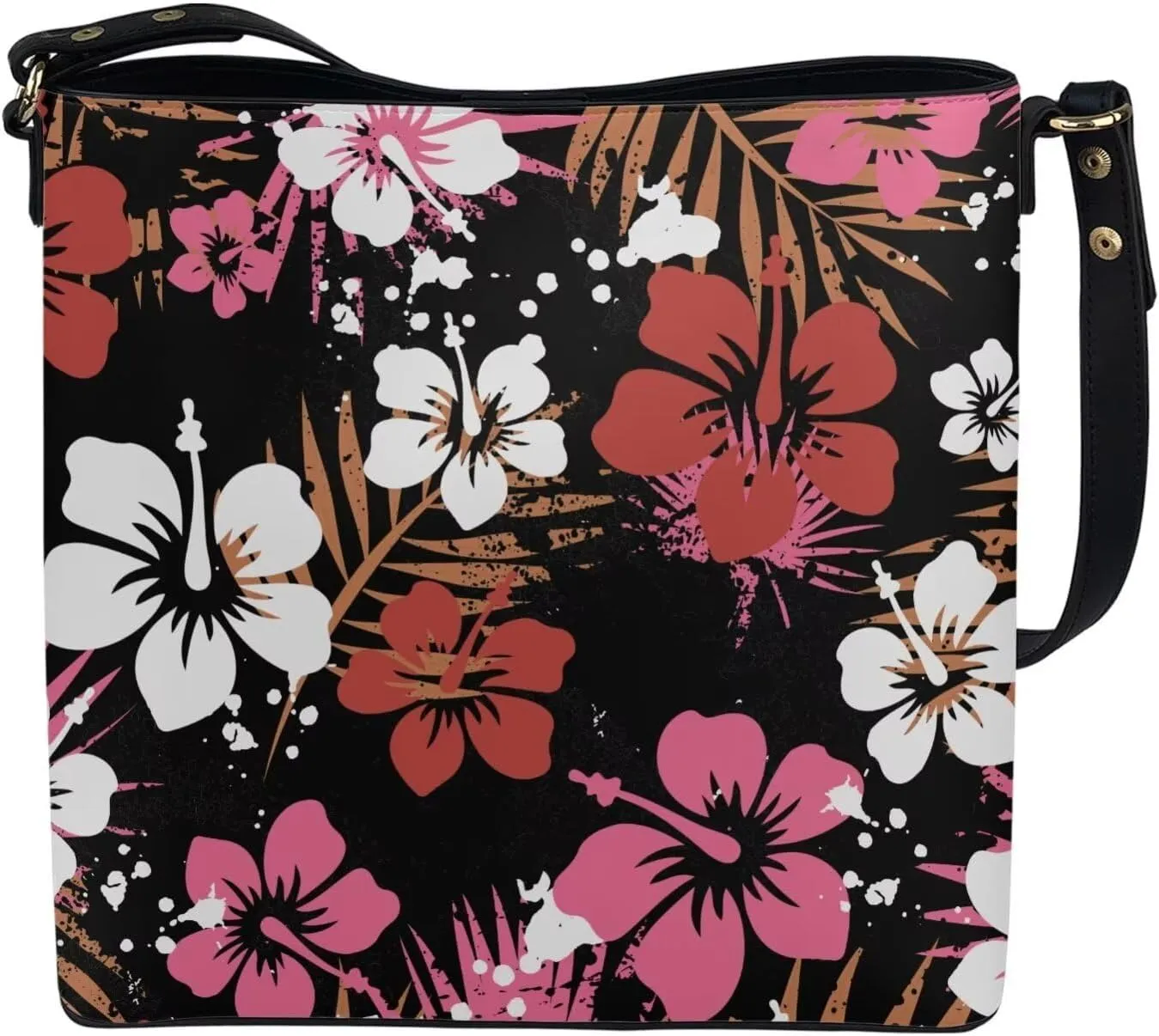 Polynesian Bucket Bags For Women Crossbody Bags PU Leather Tote Bag Summer Purses with 2 Detachable Straps Handbags