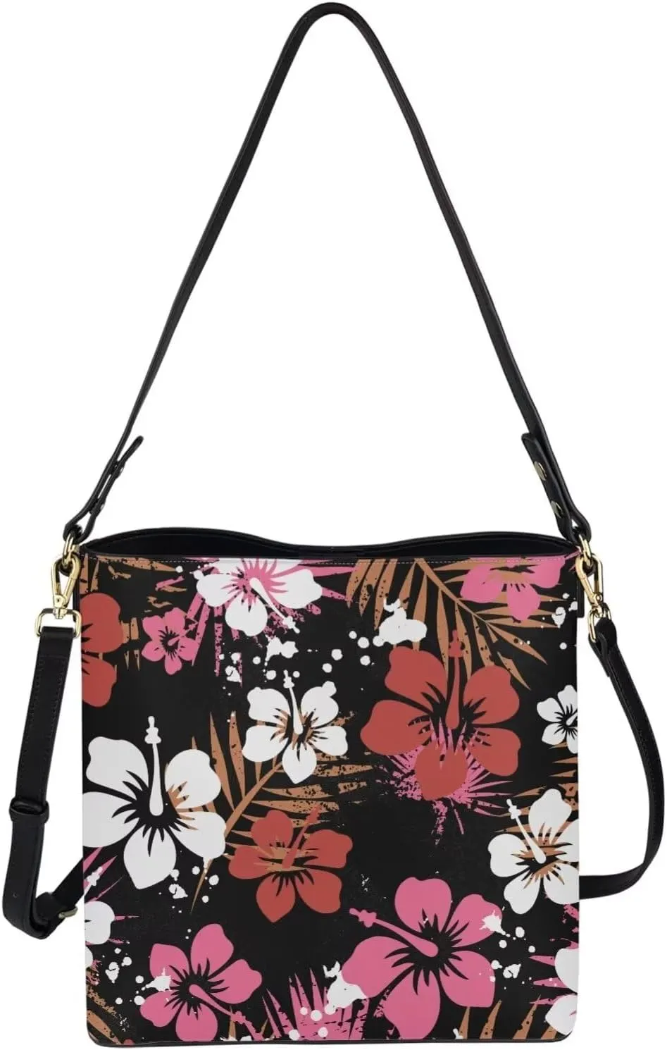 Polynesian Bucket Bags For Women Crossbody Bags PU Leather Tote Bag Summer Purses with 2 Detachable Straps Handbags