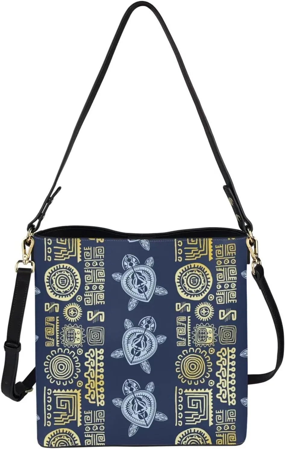 Polynesian Bucket Bags For Women Crossbody Bags PU Leather Tote Bag Summer Purses with 2 Detachable Straps Handbags