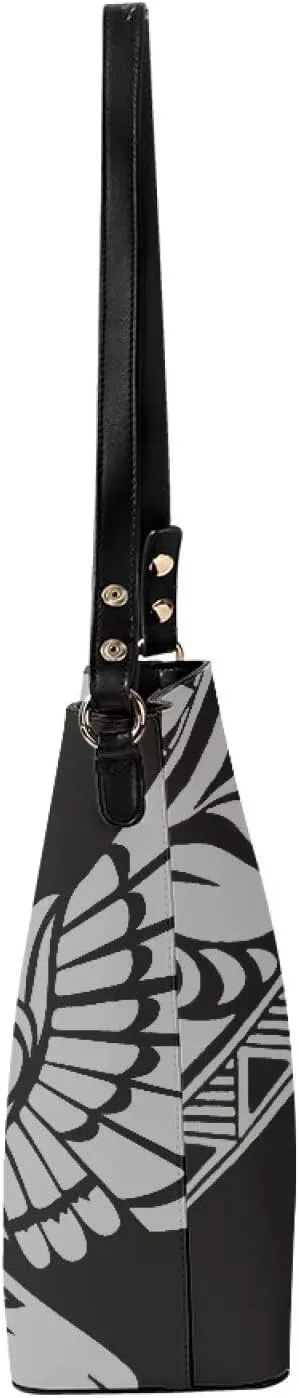 Polynesian Bucket Bags For Women Crossbody Bags PU Leather Tote Bag Summer Purses with 2 Detachable Straps Handbags