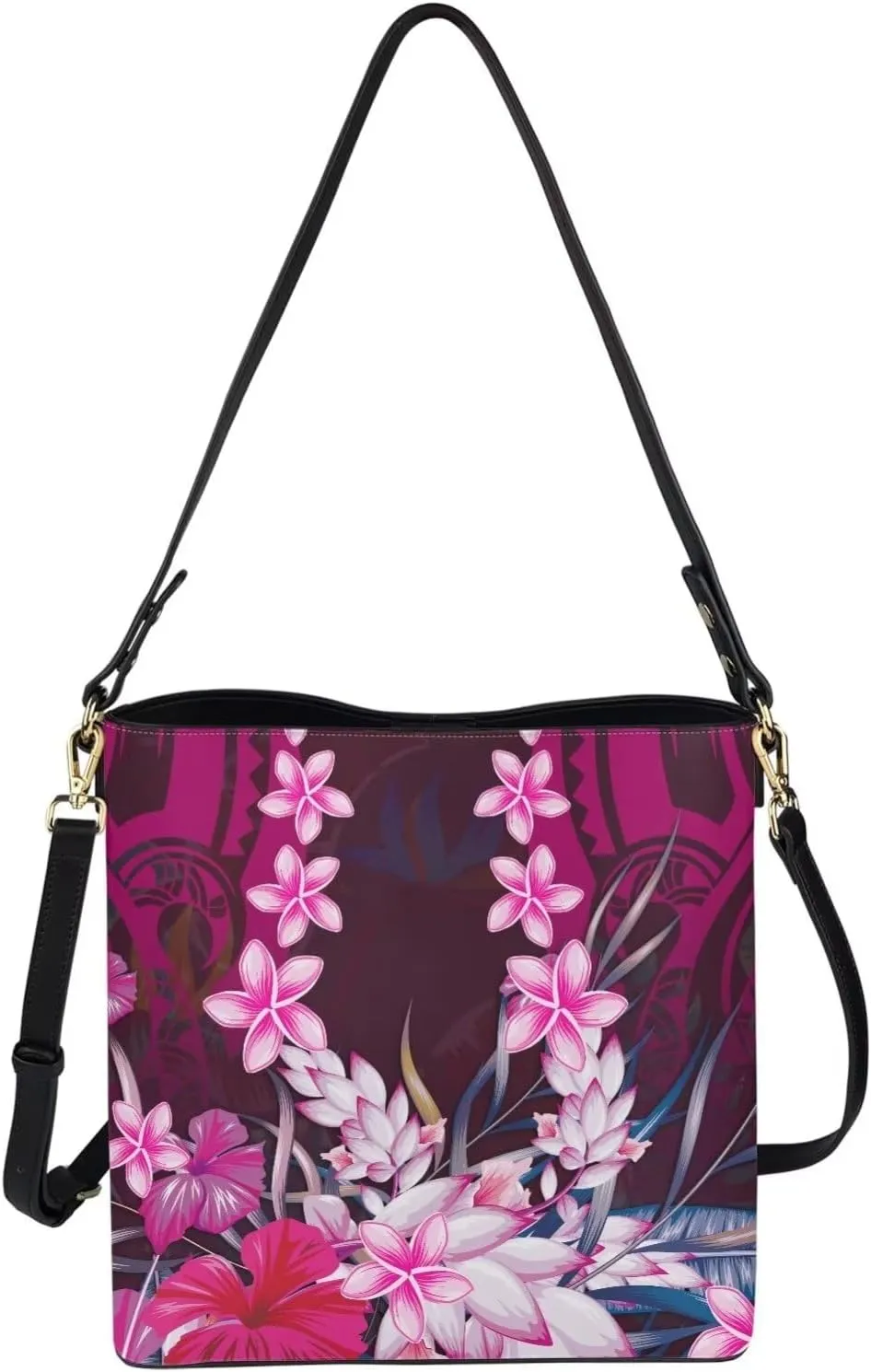 Polynesian Bucket Bags For Women Crossbody Bags PU Leather Tote Bag Summer Purses with 2 Detachable Straps Handbags