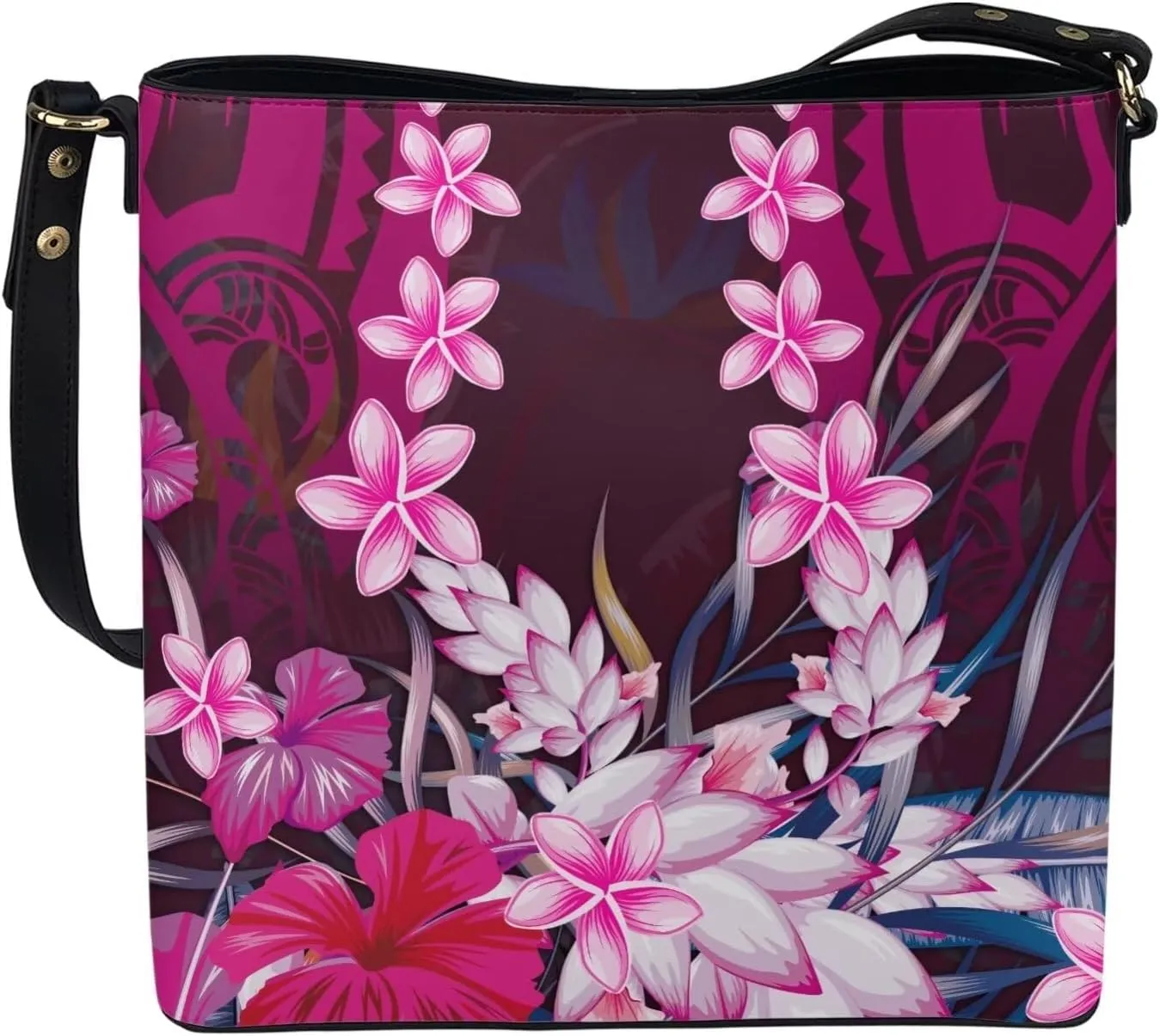 Polynesian Bucket Bags For Women Crossbody Bags PU Leather Tote Bag Summer Purses with 2 Detachable Straps Handbags