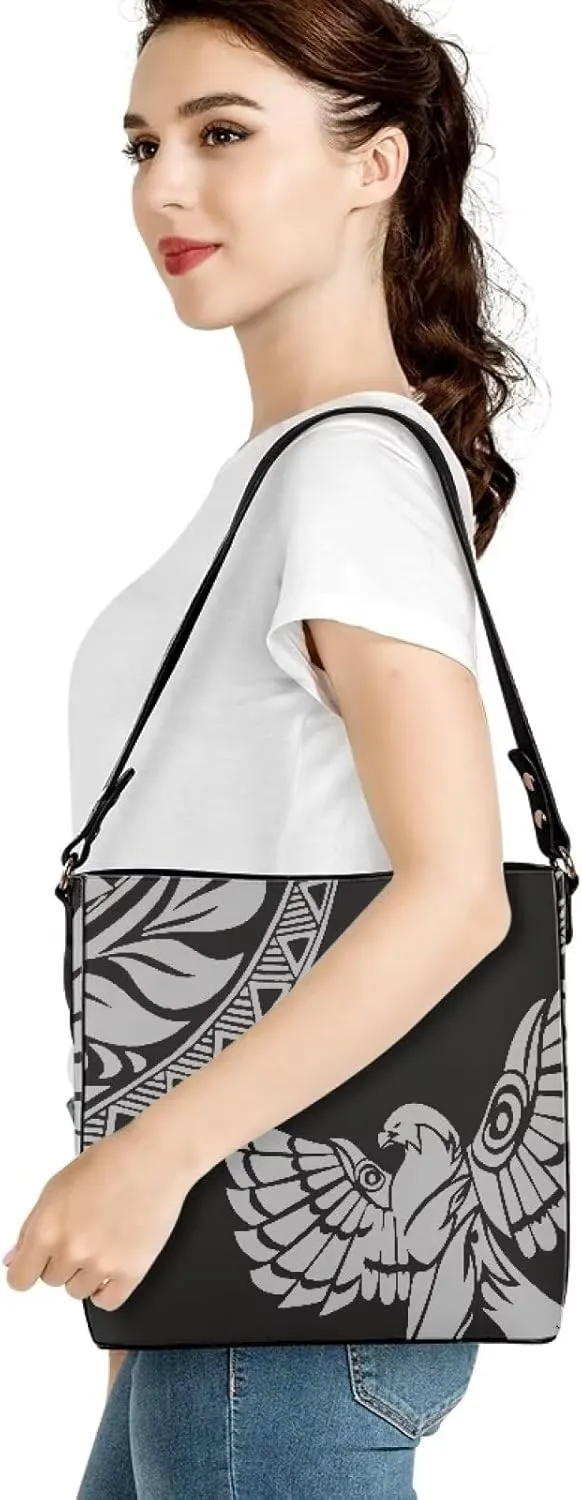 Polynesian Bucket Bags For Women Crossbody Bags PU Leather Tote Bag Summer Purses with 2 Detachable Straps Handbags
