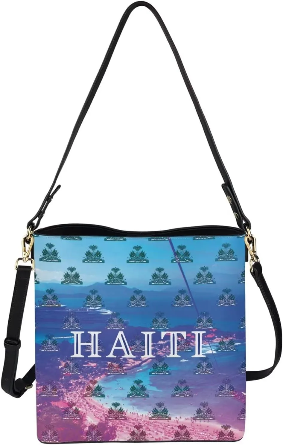 Polynesian Bucket Bags For Women Crossbody Bags PU Leather Tote Bag Summer Purses with 2 Detachable Straps Handbags