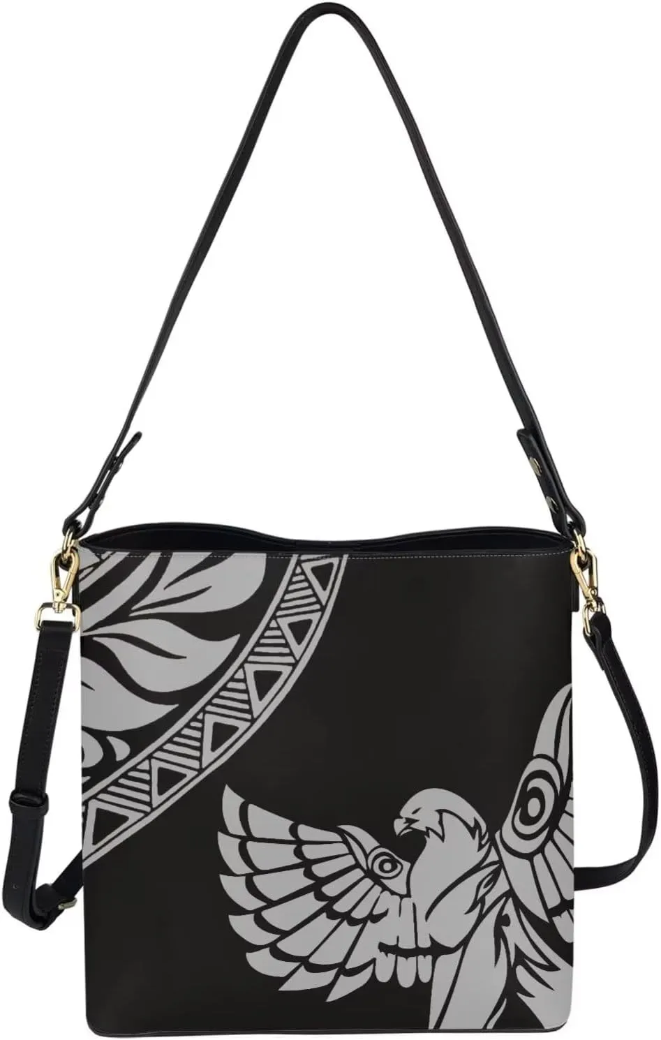 Polynesian Bucket Bags For Women Crossbody Bags PU Leather Tote Bag Summer Purses with 2 Detachable Straps Handbags