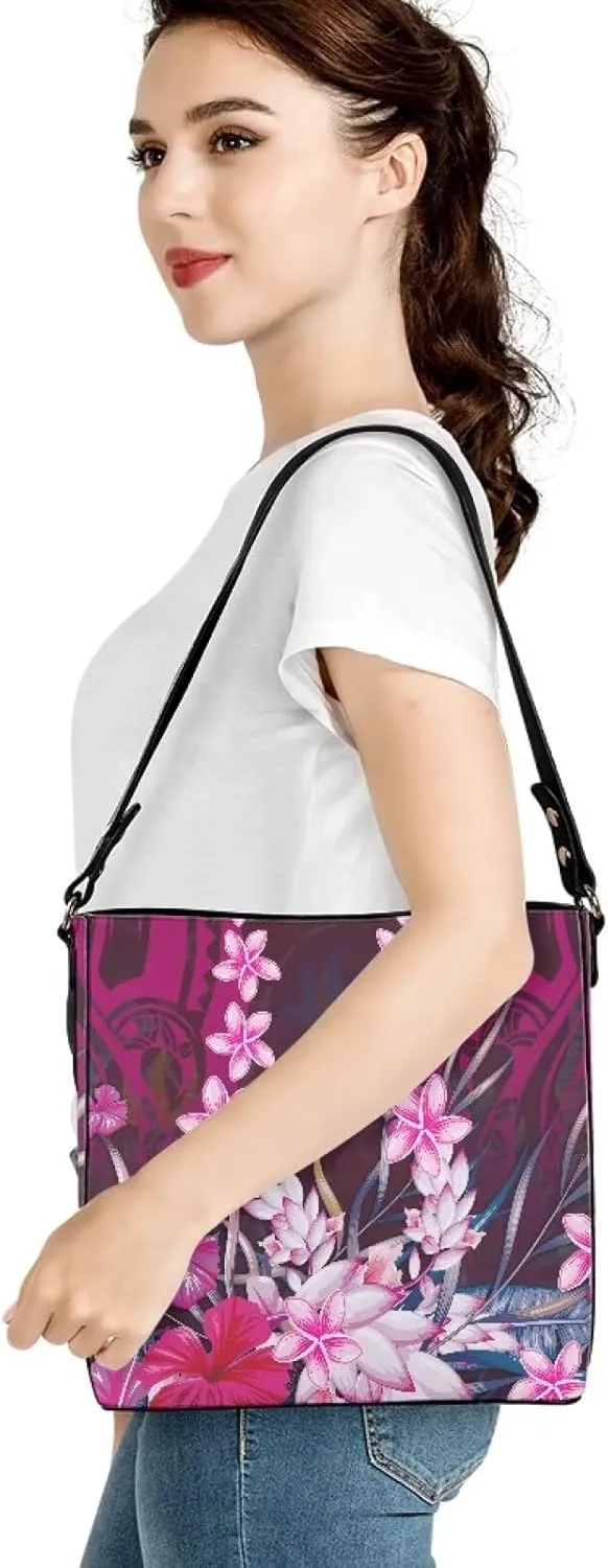 Polynesian Bucket Bags For Women Crossbody Bags PU Leather Tote Bag Summer Purses with 2 Detachable Straps Handbags