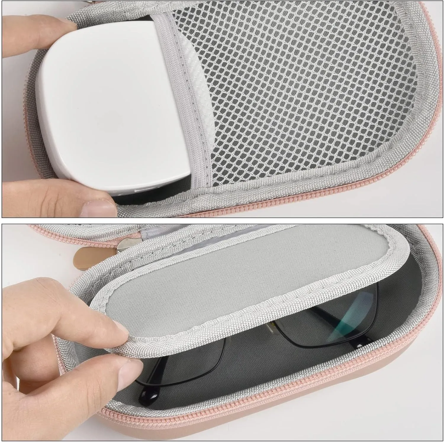 Portable 2 in 1 Contact Lens Case and Glasses Case, Traveling Contact Cases Bag Box Holder with Soak Storage Kit Included Built-in Mirror, Tweezer, Contact Lens Solution Bottle and Hand Strap-Gold