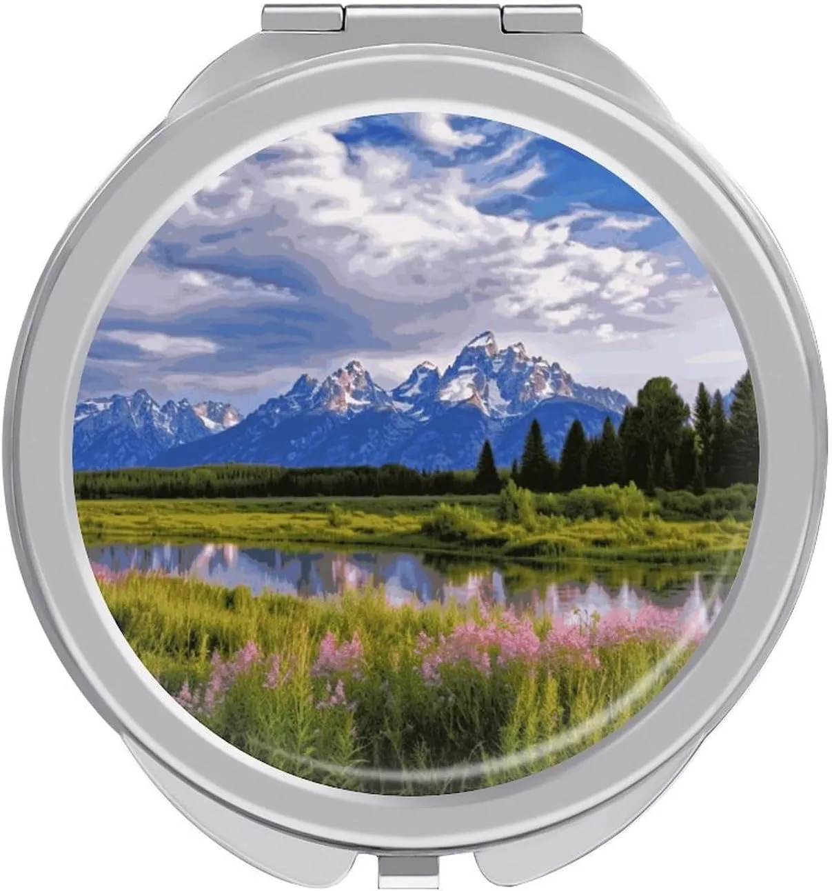 Portable Makeup Mirror Grand Teton National Park Printed Pocket Mirror 2X Magnifying Folding Vanity Mirror Double Sided Cosmetic Mirror for Handbag Pocket Travel