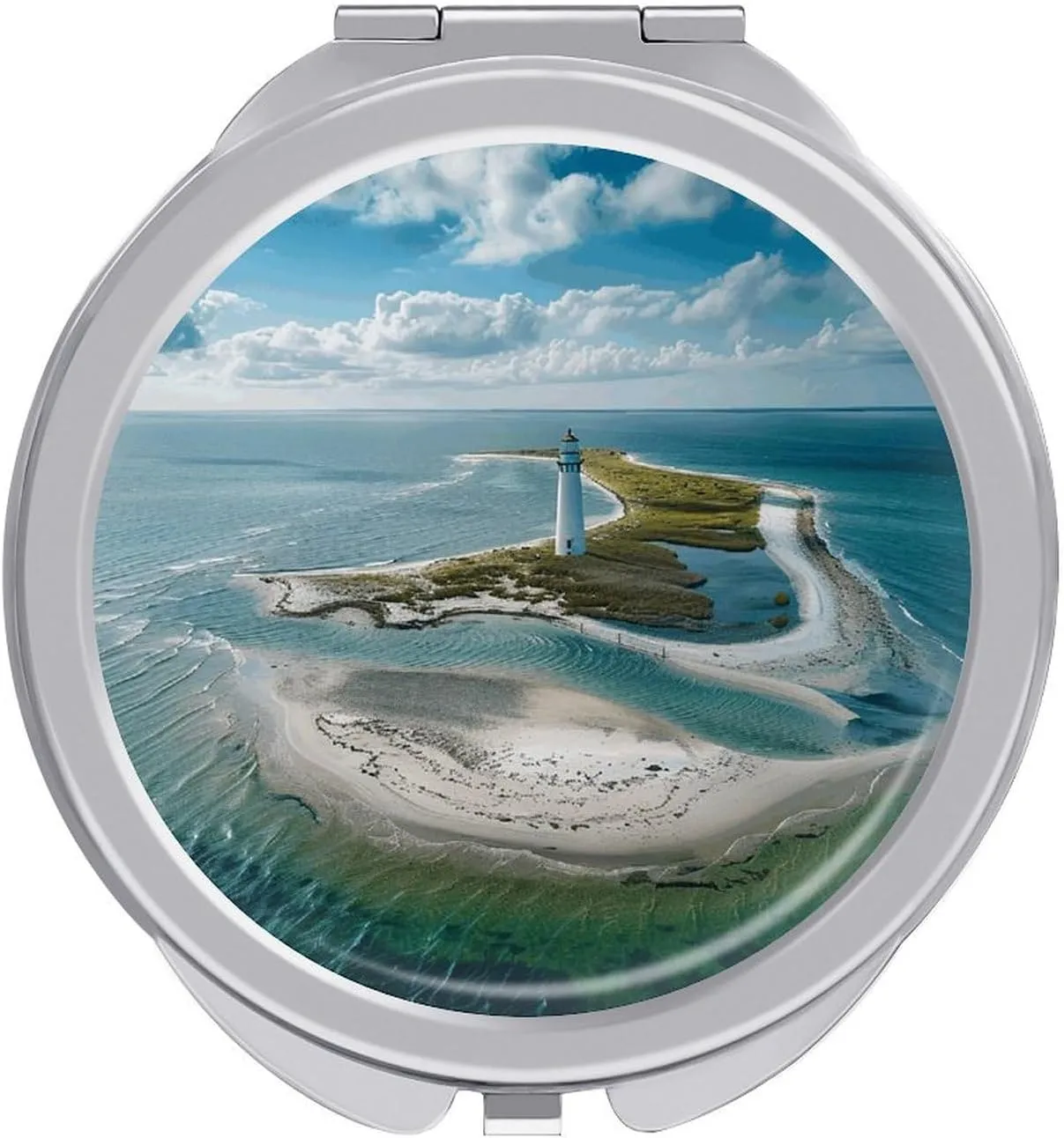Portable Makeup Mirror Lighthouse on The Shore Printed Pocket Mirror 2X Magnifying Folding Vanity Mirror Double Sided Cosmetic Mirror for Handbag Pocket Travel