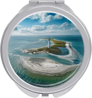 Portable Makeup Mirror Lighthouse on The Shore Printed Pocket Mirror 2X Magnifying Folding Vanity Mirror Double Sided Cosmetic Mirror for Handbag Pocket Travel